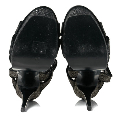 Saint Laurent Glitter Effect Calfskin Tribute 105 Platform Sandals 41 Black 5 of 8