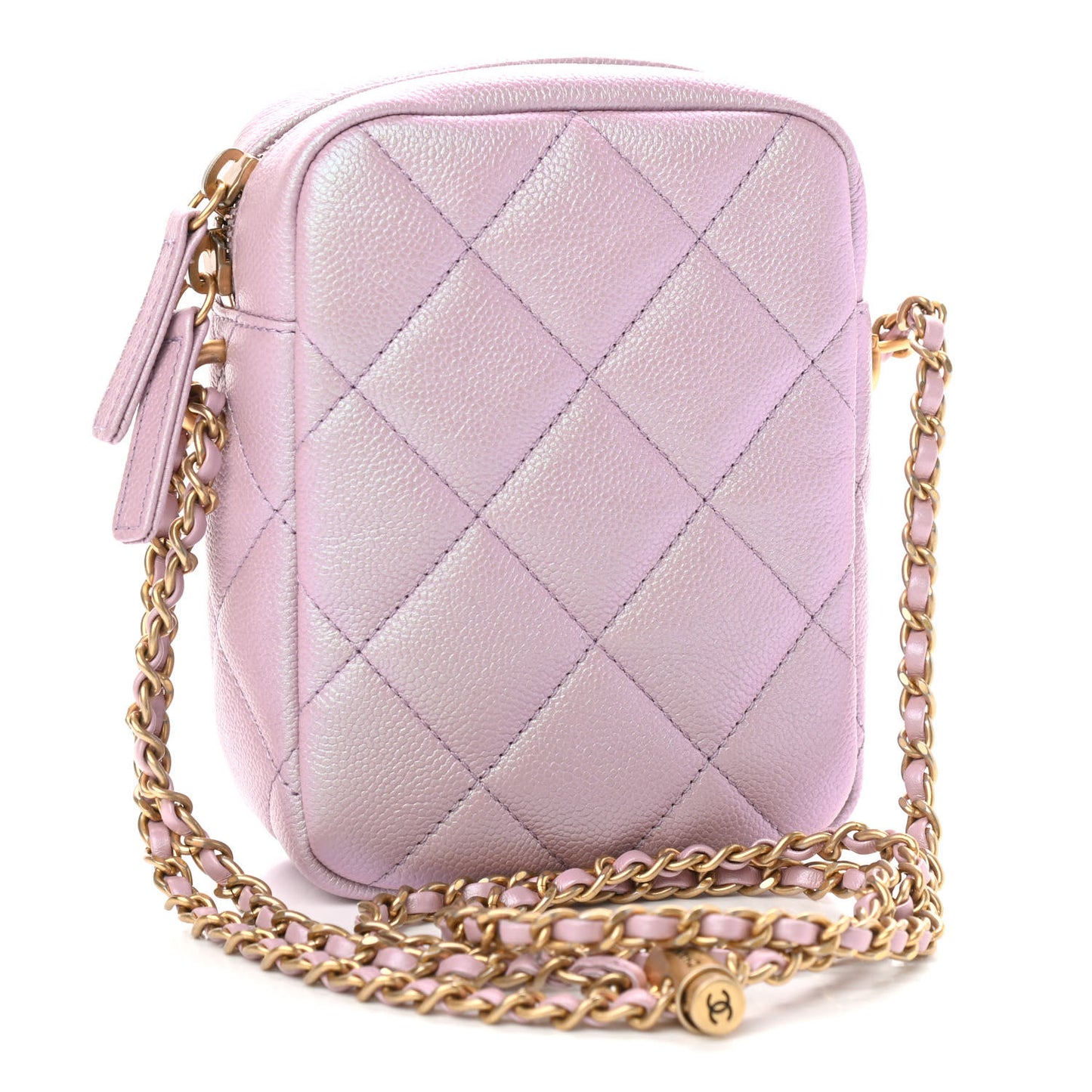 Iridescent Caviar Quilted Vertical My Perfect Camera Case Pink