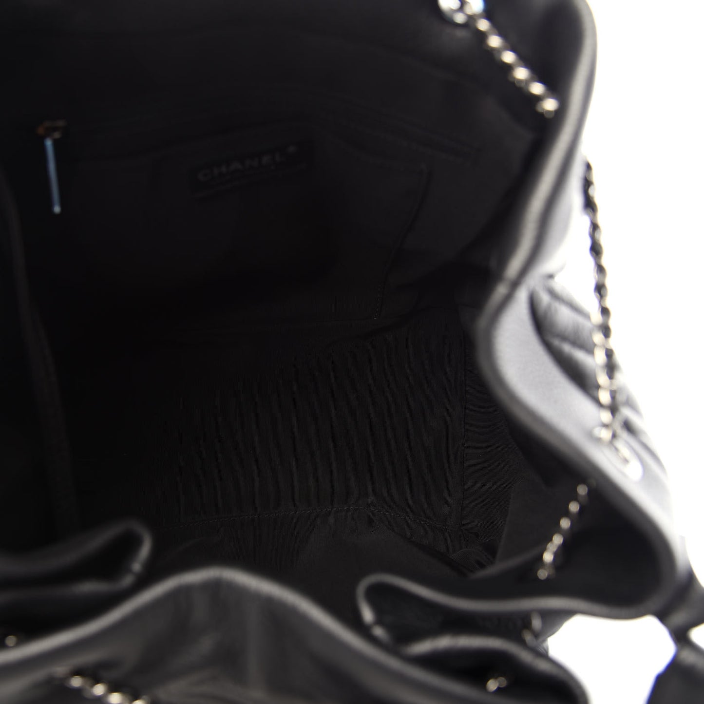 Deerskin Chevron Large CC Chain Bucket Drawstring Bag Black