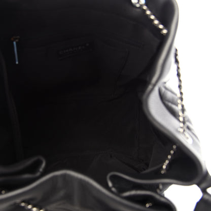 Chanel Deerskin Chevron Large CC Chain Bucket Drawstring Bag Black 6 of 12