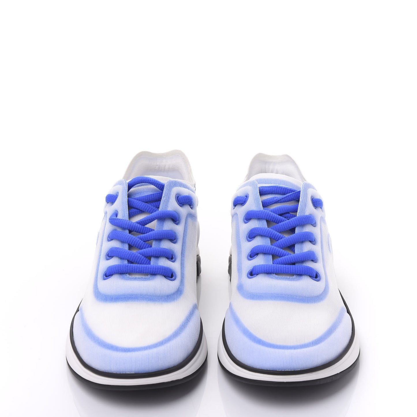 Calfskin Mesh Lyrca Womens Logo Sneakers 37.5 White Blue