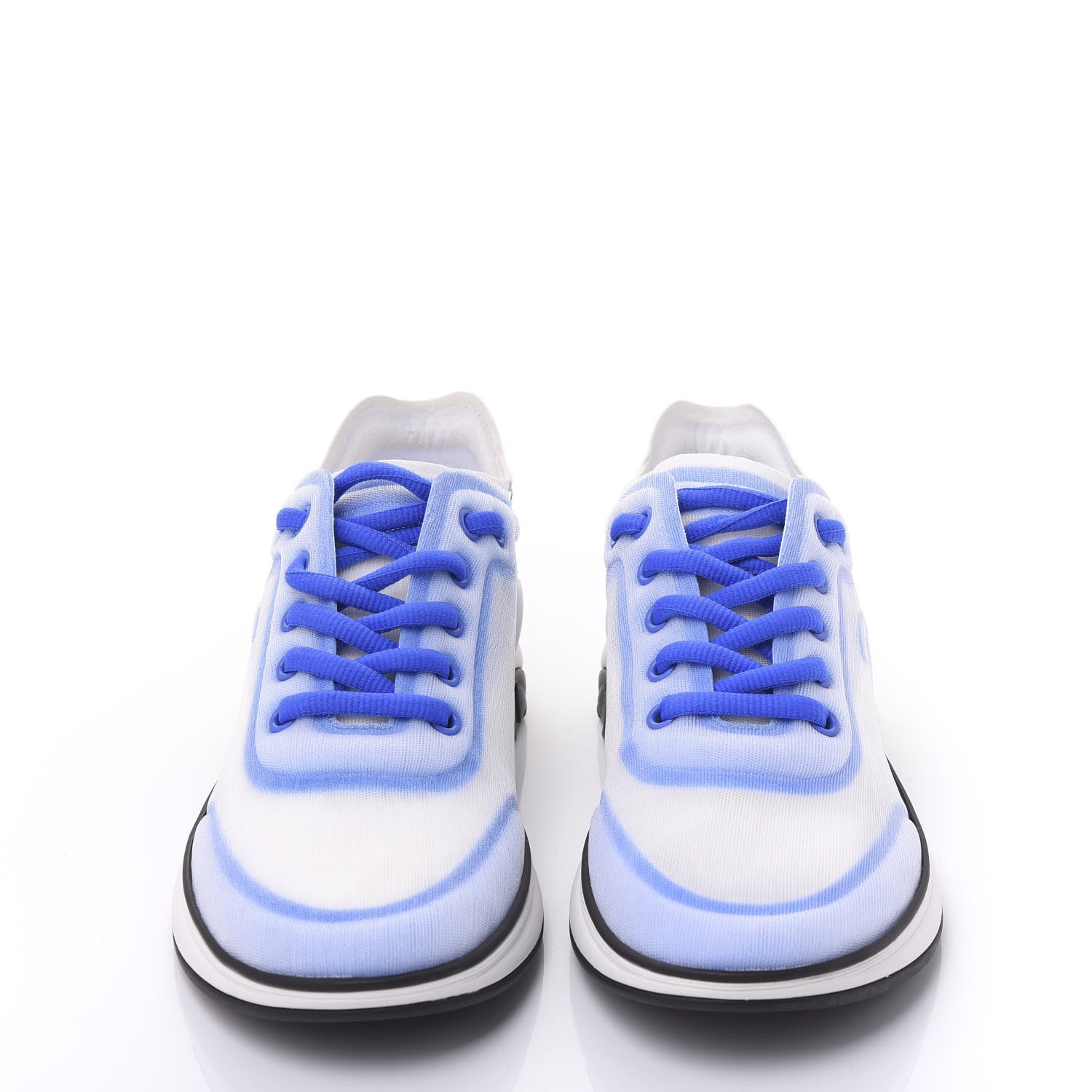 Chanel Calfskin Mesh Lyrca Womens Logo Sneakers 37.5 White Blue 2 of 8