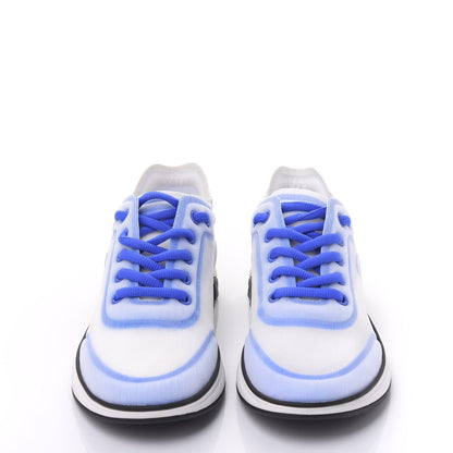 Chanel Calfskin Mesh Lyrca Womens Logo Sneakers 37.5 White Blue 2 of 8