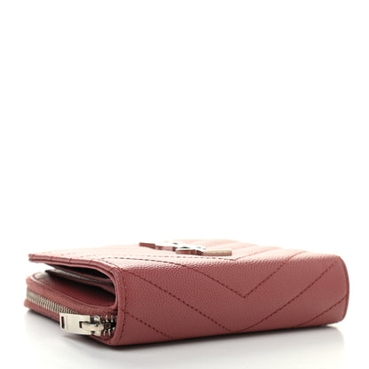 Saint Laurent Grain De Poudre Matelasse Chevron Monogram Compact Zip Around Wallet Dark Rose 4 of 11