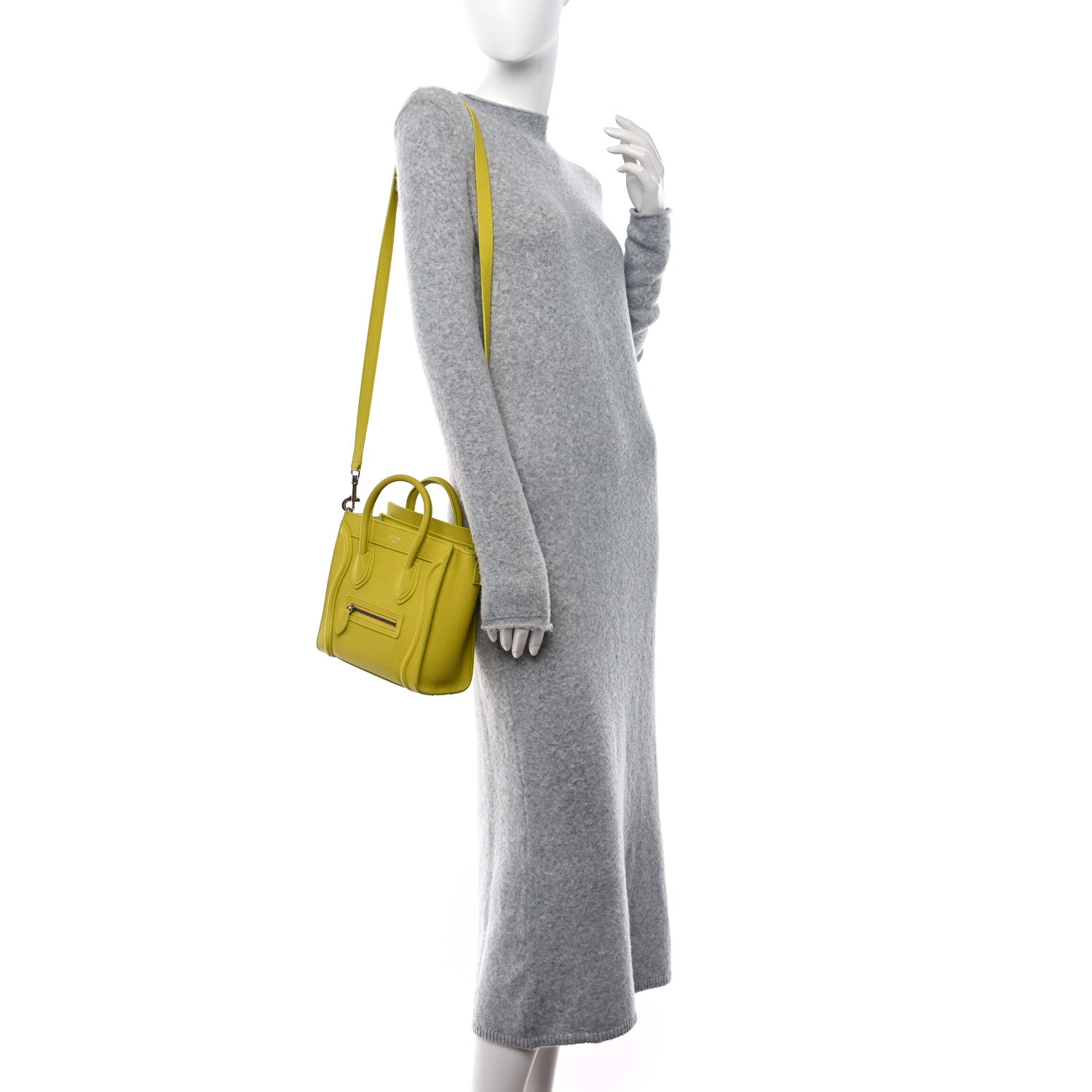 Celine Drummed Calfskin Nano Luggage Mimosa 2 of 10
