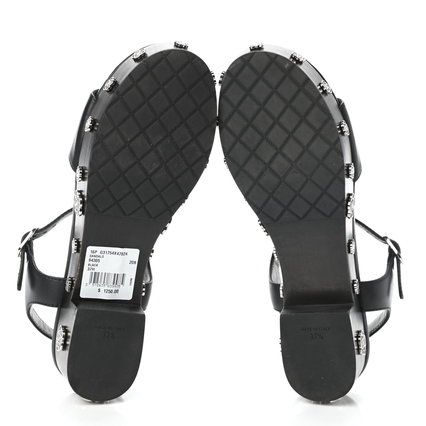 Calfskin Camellia Platform Sandals 37.5 Black