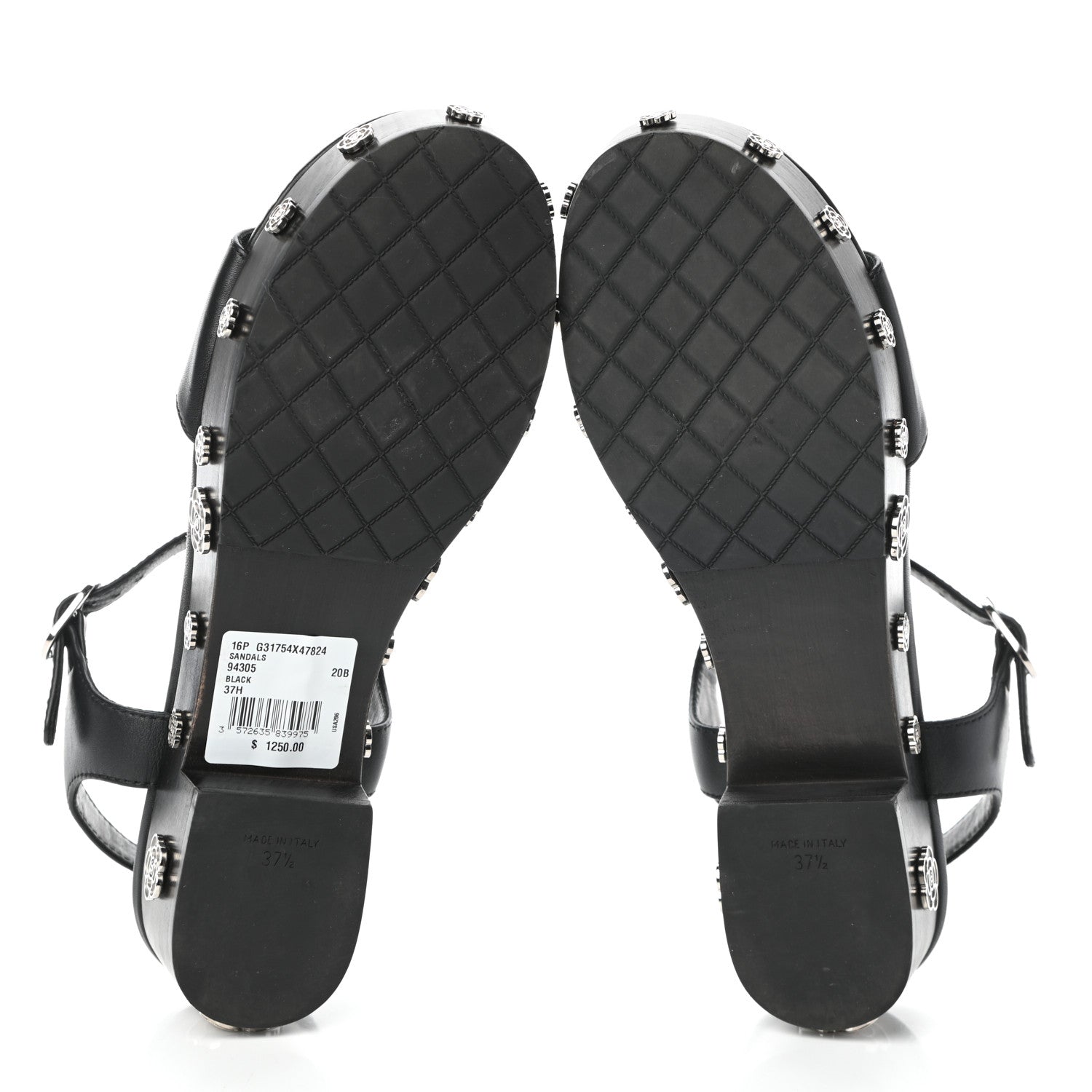Chanel Calfskin Camellia Platform Sandals 37.5 Black 6 of 8