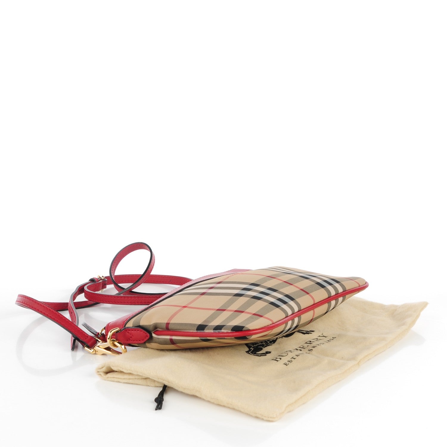 Burberry Horseferry Check Peyton Crossbody Clutch Bag Red 5 of 10