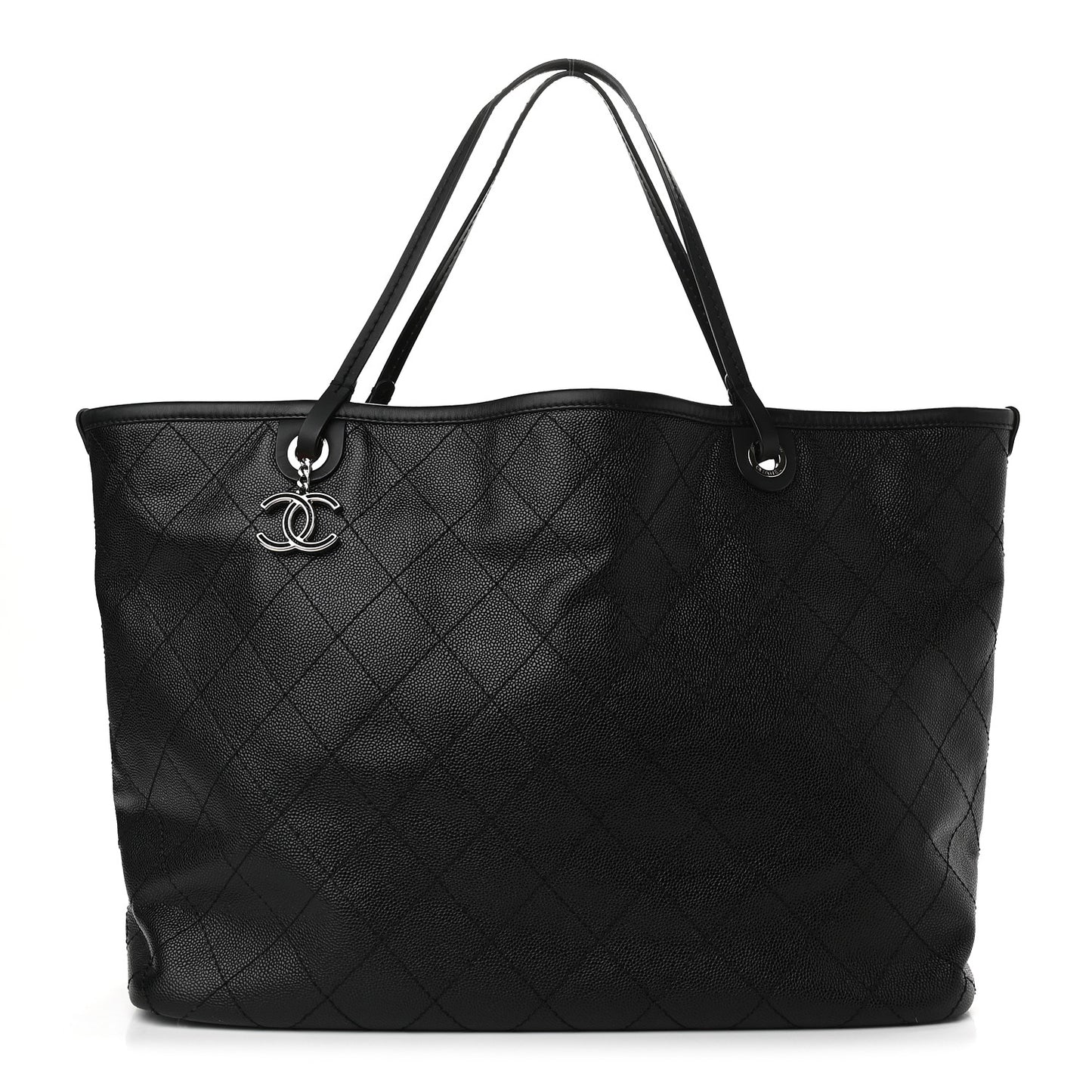 Grained Calfskin Large Shopping Fever Tote Black