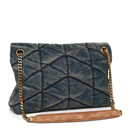Saint Laurent Denim Quilted Small Loulou Puffer Monogram Chain Satchel Blue Cinnamon 3 of 10
