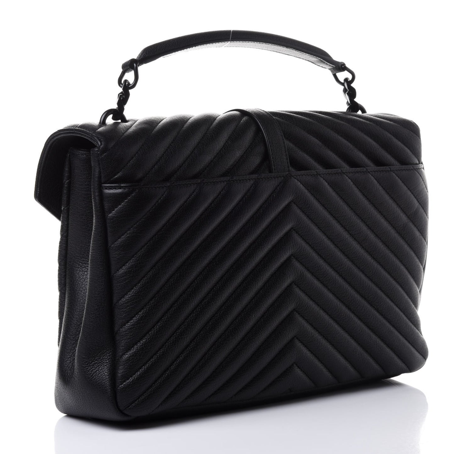 Sheepskin Matelasse Chevron Monogram Monochrome Large College Satchel Black