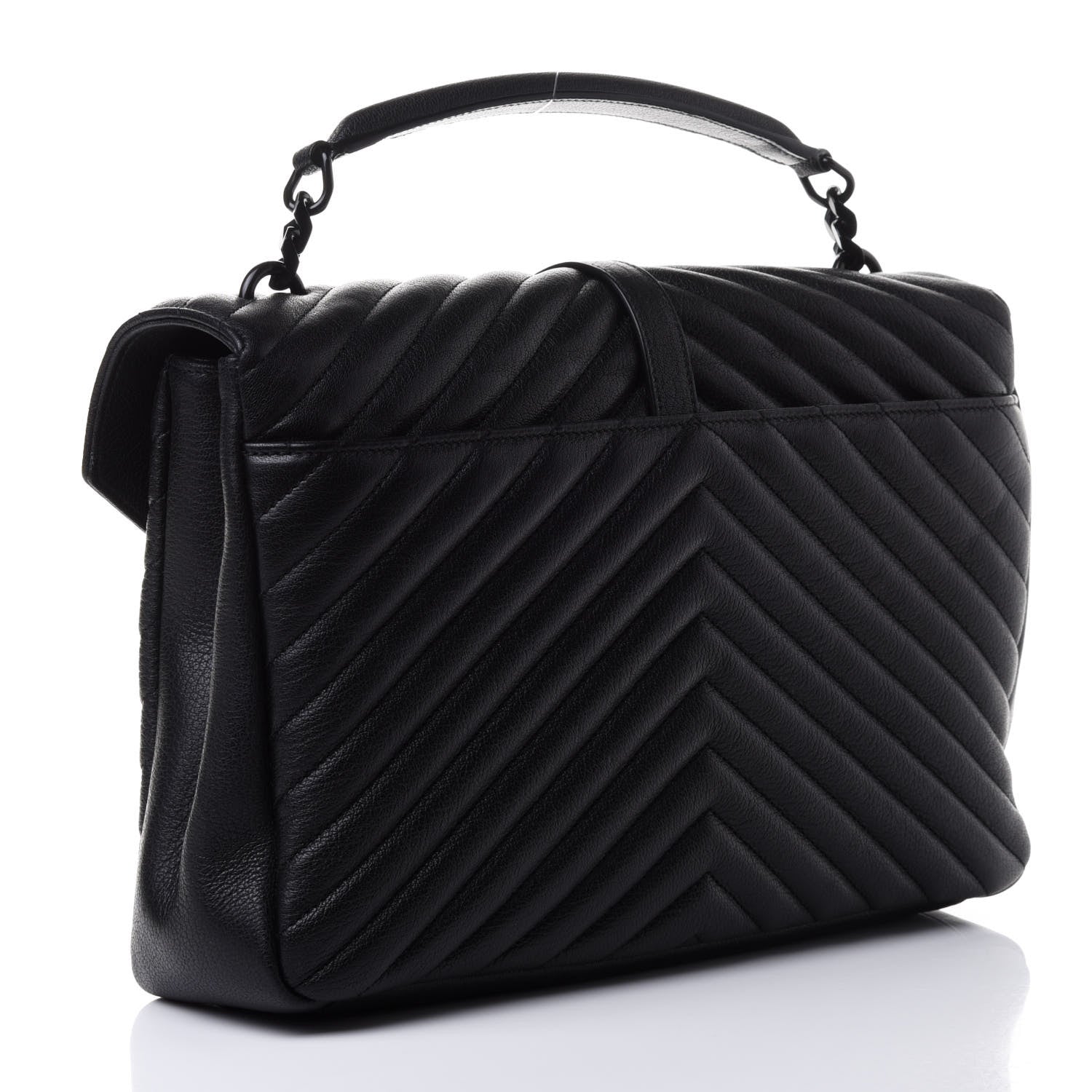 Saint Laurent Sheepskin Matelasse Chevron Monogram Monochrome Large College Satchel Black 2 of 4