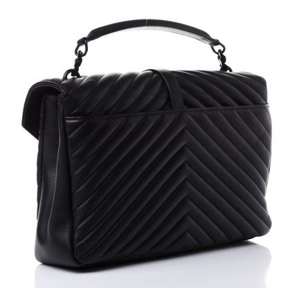 Saint Laurent Sheepskin Matelasse Chevron Monogram Monochrome Large College Satchel Black 2 of 4
