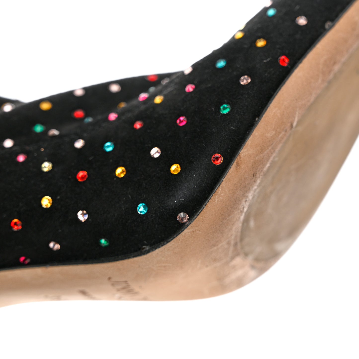 Suede Scattered Crystal Embellished Maine 100 Booties 35.5 Black Multicolor