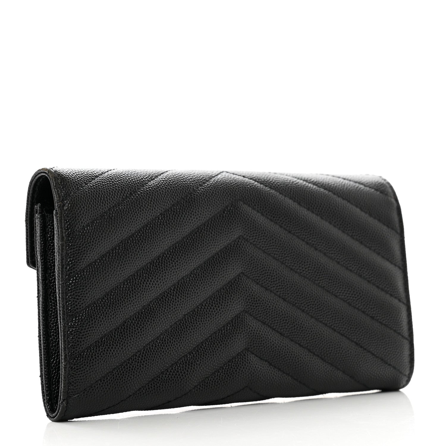 Saint Laurent Grain De Poudre Matelasse Chevron Monogram Flap Wallet Black 3 of 7