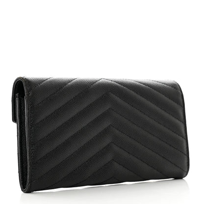 Saint Laurent Grain De Poudre Matelasse Chevron Monogram Flap Wallet Black 3 of 7