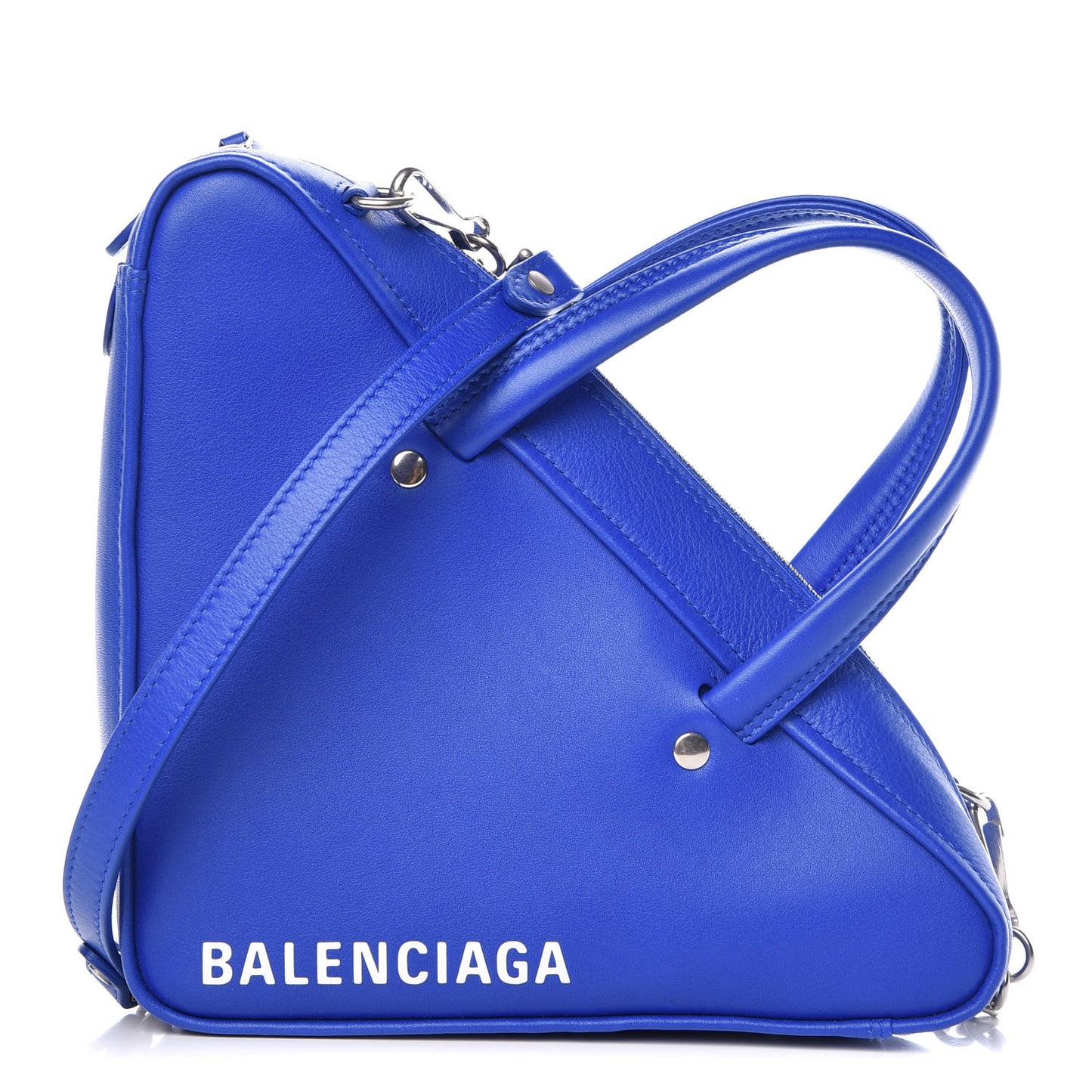 Shiny Day Calfskin Logo XS Triangle Chain Duffle Bleu Roi White