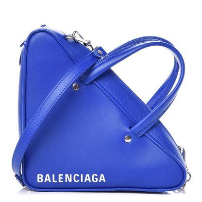 Balenciaga Shiny Day Calfskin Logo XS Triangle Chain Duffle Bleu Roi White 1 of 6