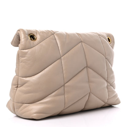 Saint Laurent Lambskin Quilted Small Loulou Puffer Monogram Chain Satchel Dark Beige 3 of 11
