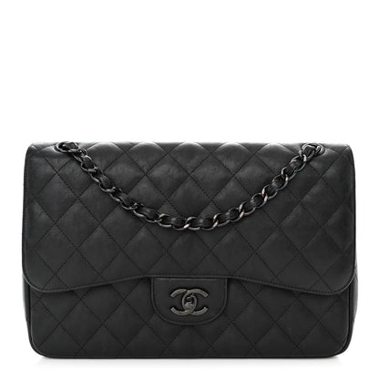 Chanel Crumpled Calfskin Quilted Jumbo Double Flap So Black 1 of 13