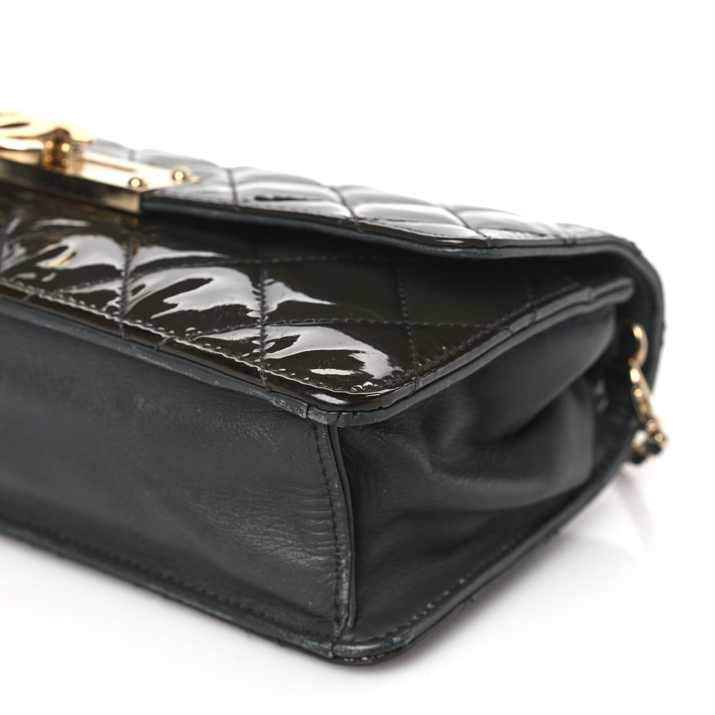 Patent Quilted Golden Class Wallet on Chain WOC Black