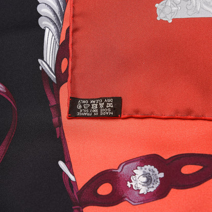 Hermes Silk Harnais De Cour Scarf 90 Bordeaux Black Corail 8 of 10