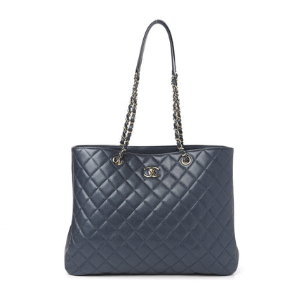 Chanel Metallic Caviar Quilted Large Classic Shopping Tote Dark Blue 1 of 9