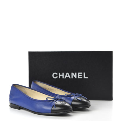 Chanel Lambskin CC Cap Toe Ballerina Flats 36 Blue Black 9 of 10