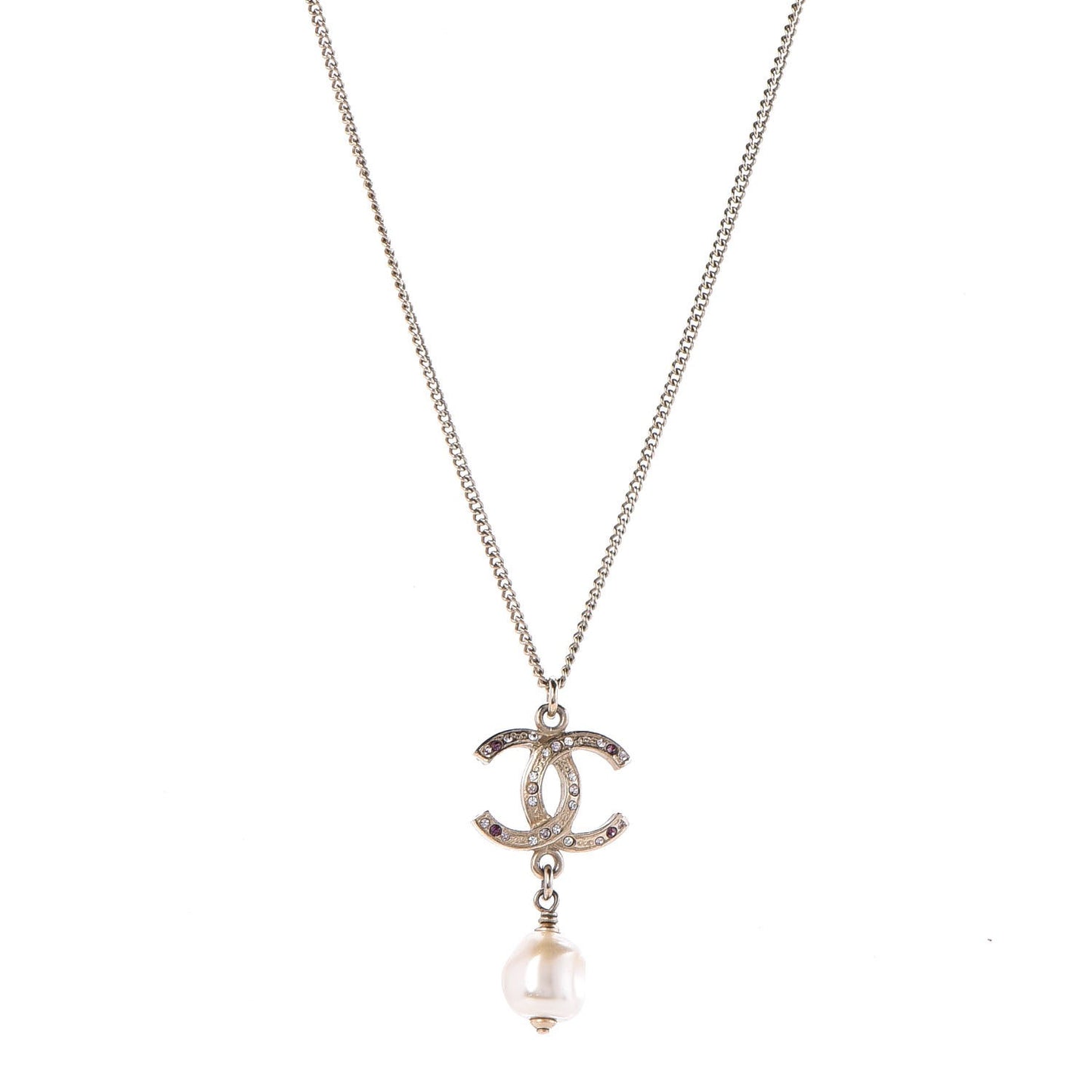 Pearl Crystal CC Drop Necklace Light Gold