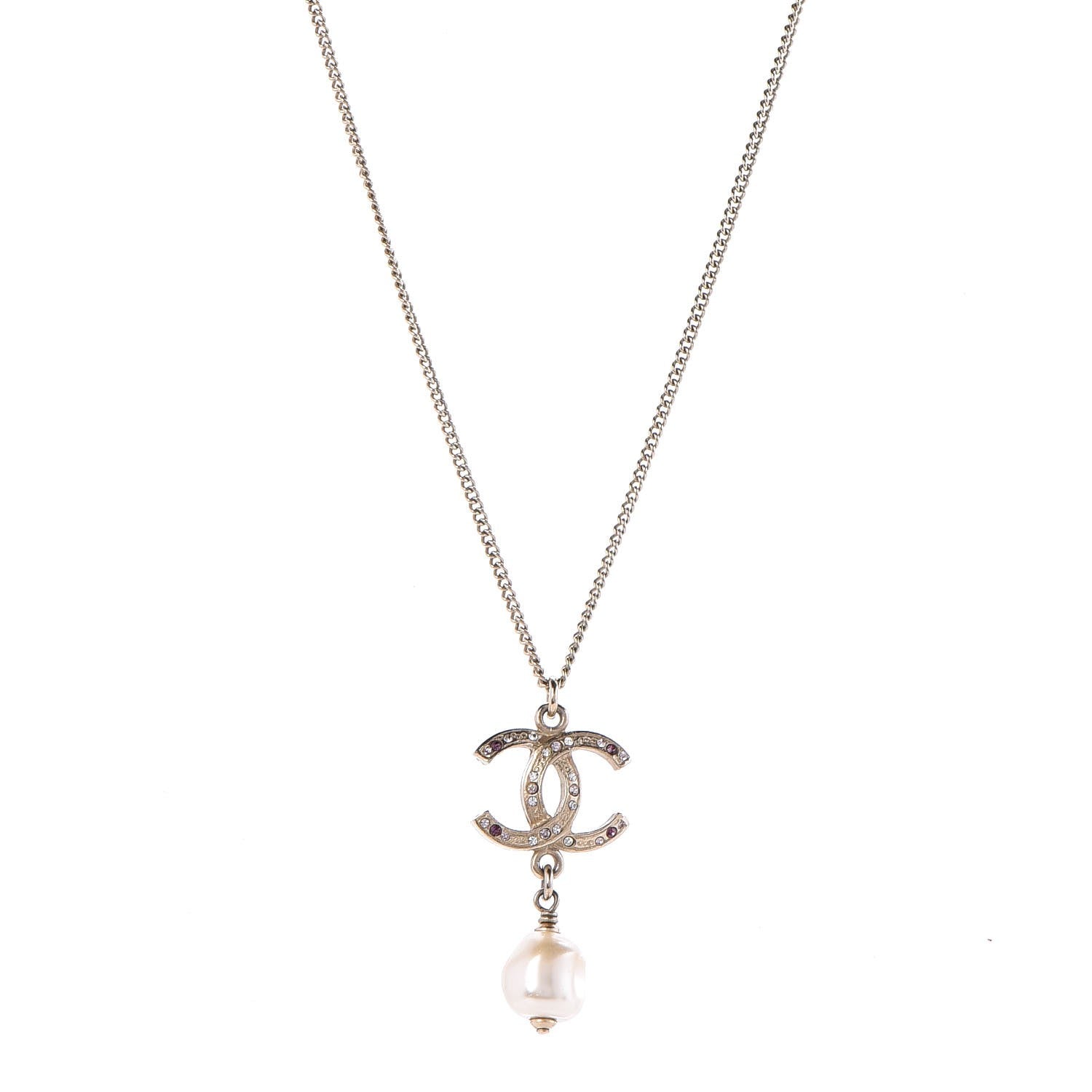 Chanel Pearl Crystal CC Drop Necklace Light Gold 1 of 5