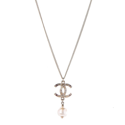 Chanel Pearl Crystal CC Drop Necklace Light Gold 1 of 5