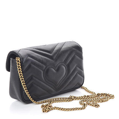 Gucci Calfskin Matelasse Super Mini GG Marmont Shoulder Bag Black 3 of 9