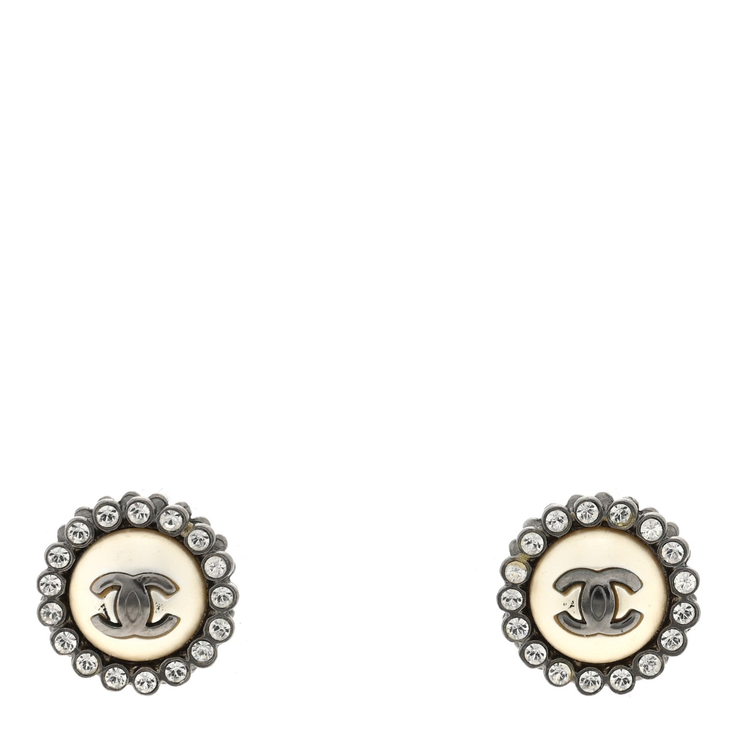 Ruthenium Pearl Crystal CC Round Earrings Silver