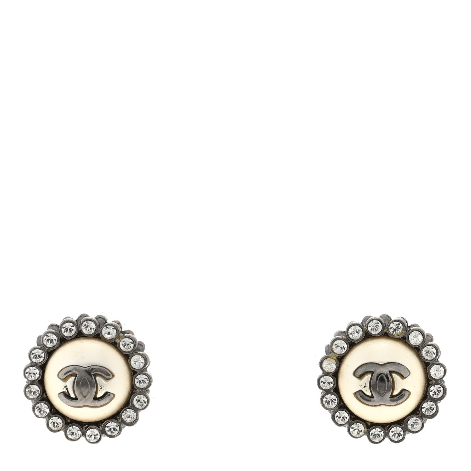 Chanel Ruthenium Pearl Crystal CC Round Earrings Silver 1 of 5