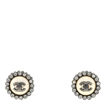 Chanel Ruthenium Pearl Crystal CC Round Earrings Silver 1 of 5