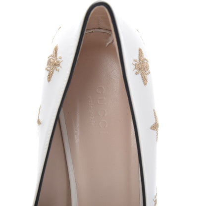 Gucci Quentin Goatskin Bee Star Embroidered GG Marmont Fringe 50mm Loafer Pumps 40.5 Mystic White 6 of 9