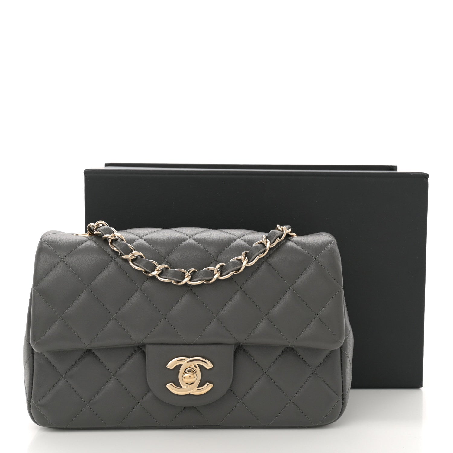Chanel Lambskin Quilted Mini Rectangular Flap Dark Grey 11 of 11