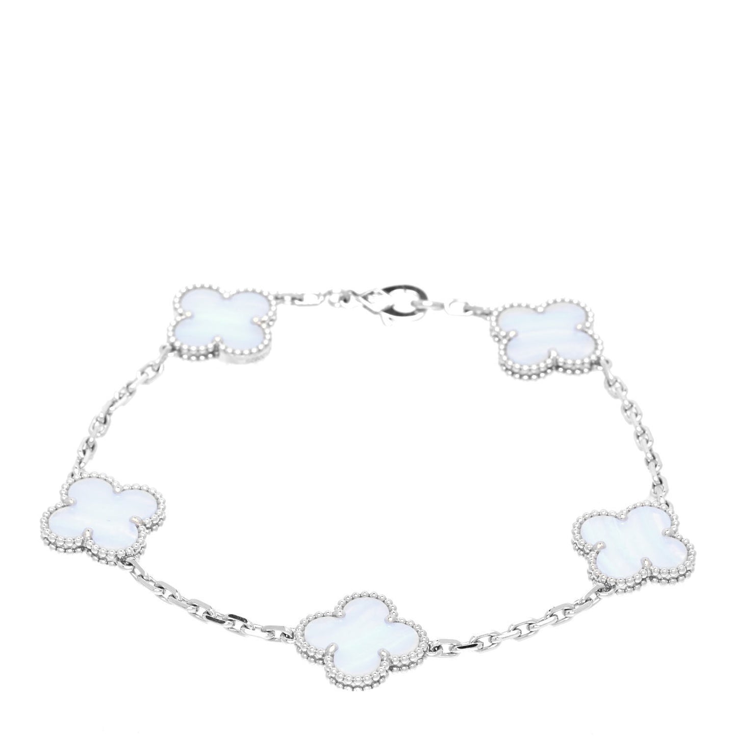 18K White Gold Chalcedony 5 Motifs Vintage Alhambra Bracelet