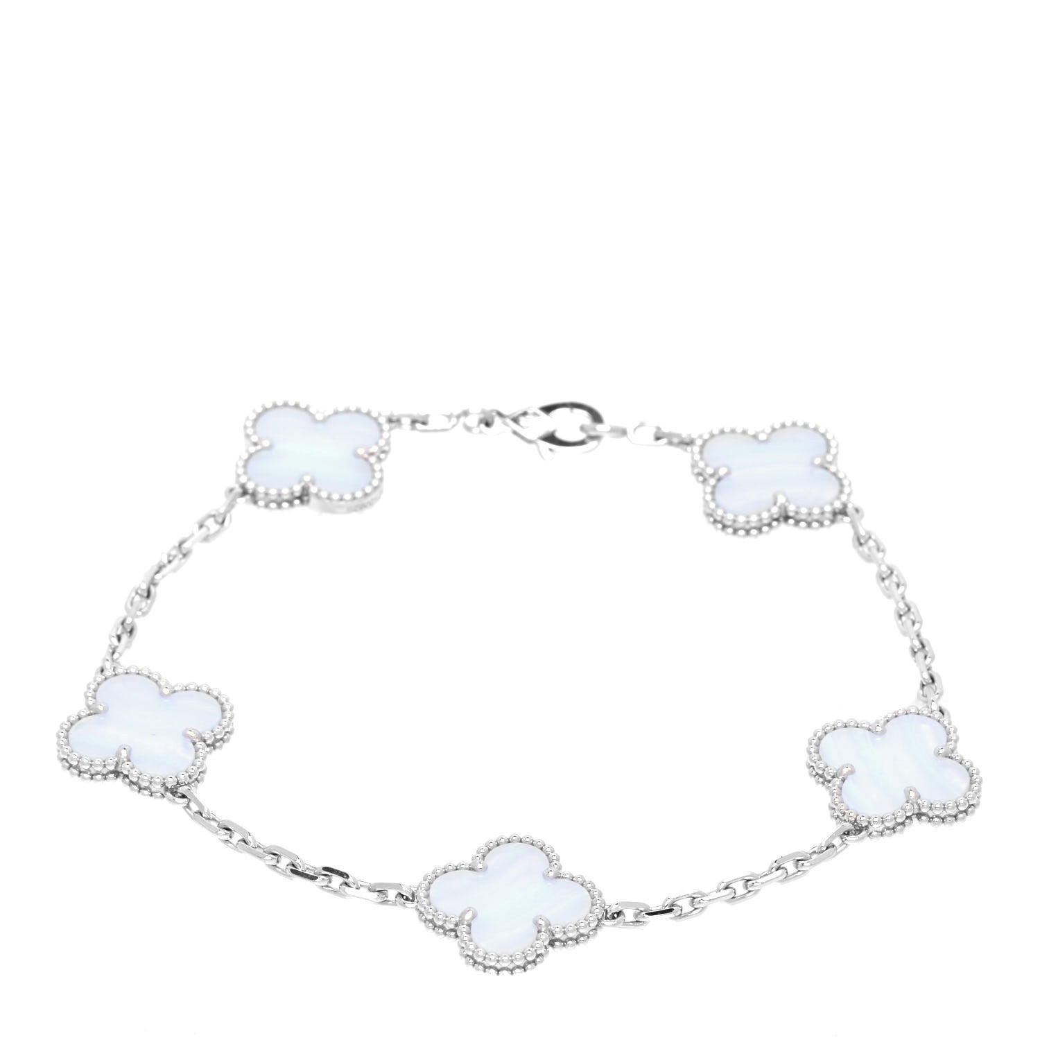 Van Cleef & Arpels 18K White Gold Chalcedony 5 Motifs Vintage Alhambra Bracelet 1 of 6