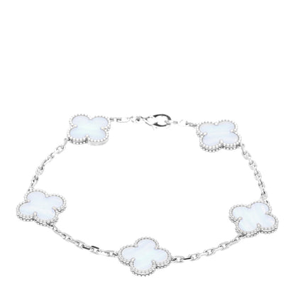 Van Cleef & Arpels 18K White Gold Chalcedony 5 Motifs Vintage Alhambra Bracelet 1 of 6