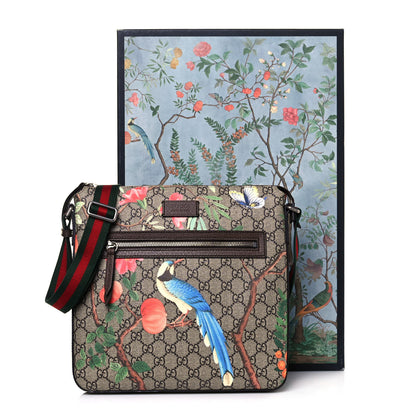 Gucci GG Supreme Monogram Tian Web Medium Flat Messenger Beige Multicolor New Acero 13 of 13
