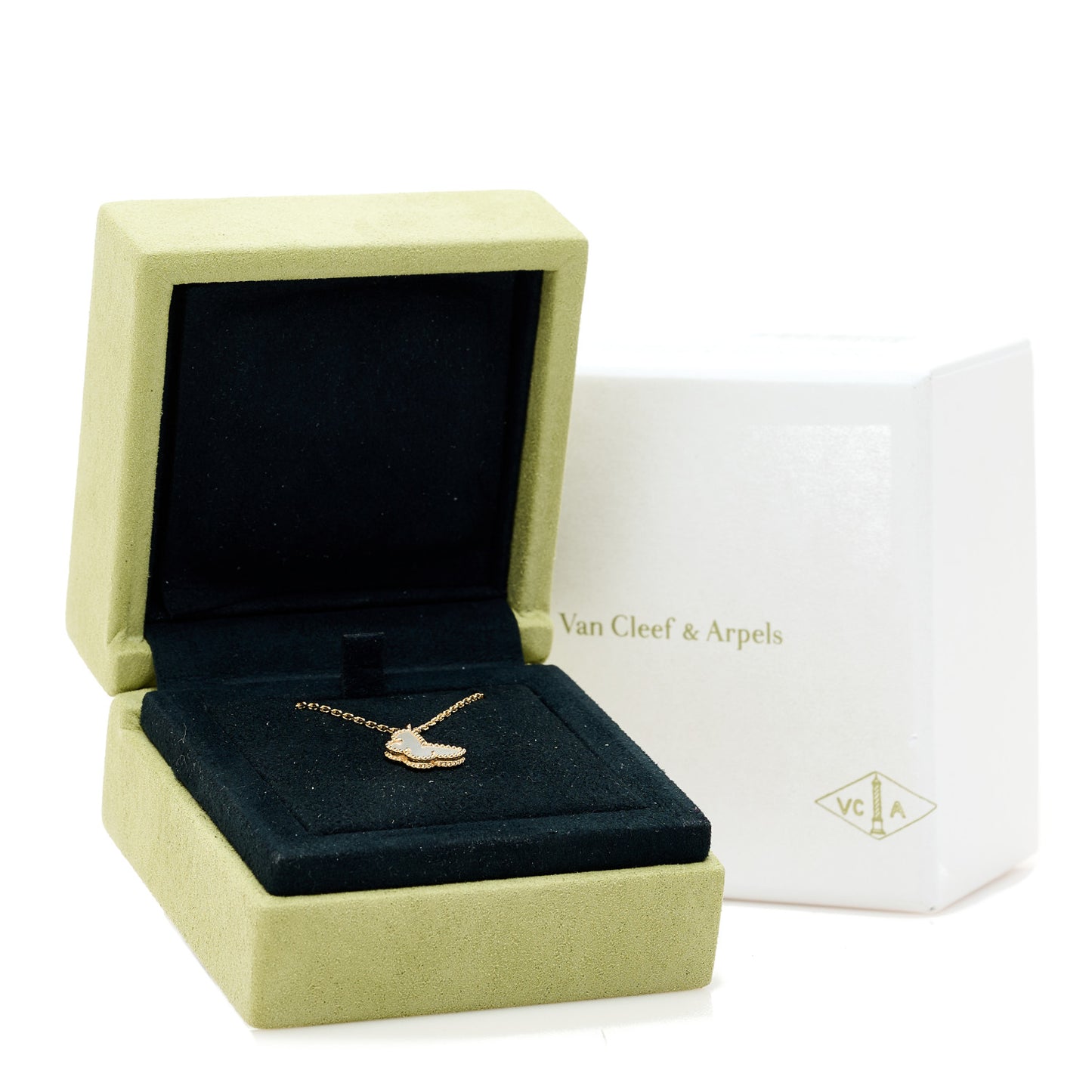 18K Yellow Gold Mother of Pearl Sweet Alhambra Butterfly Pendant Necklace