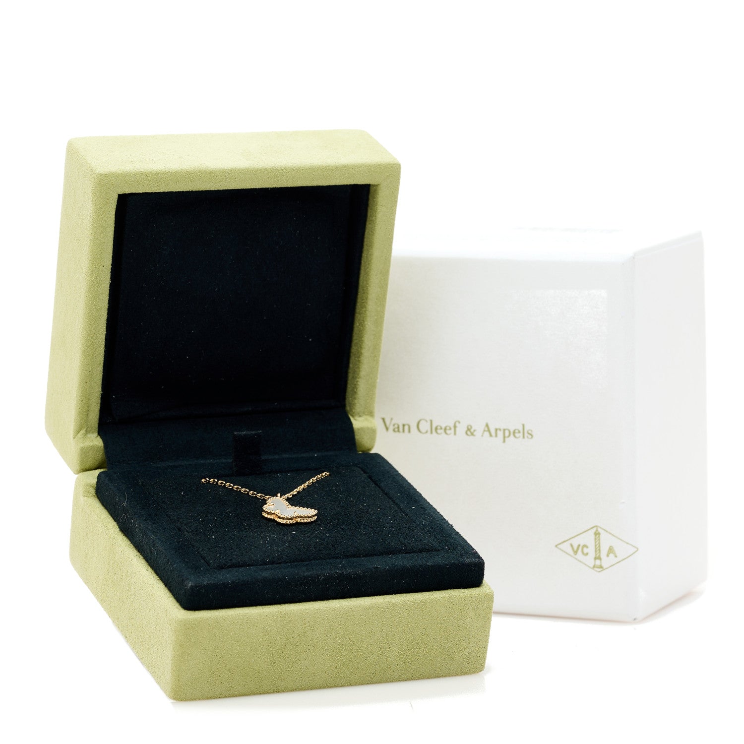 Van Cleef & Arpels 18K Yellow Gold Mother of Pearl Sweet Alhambra Butterfly Pendant Necklace 6 of 6