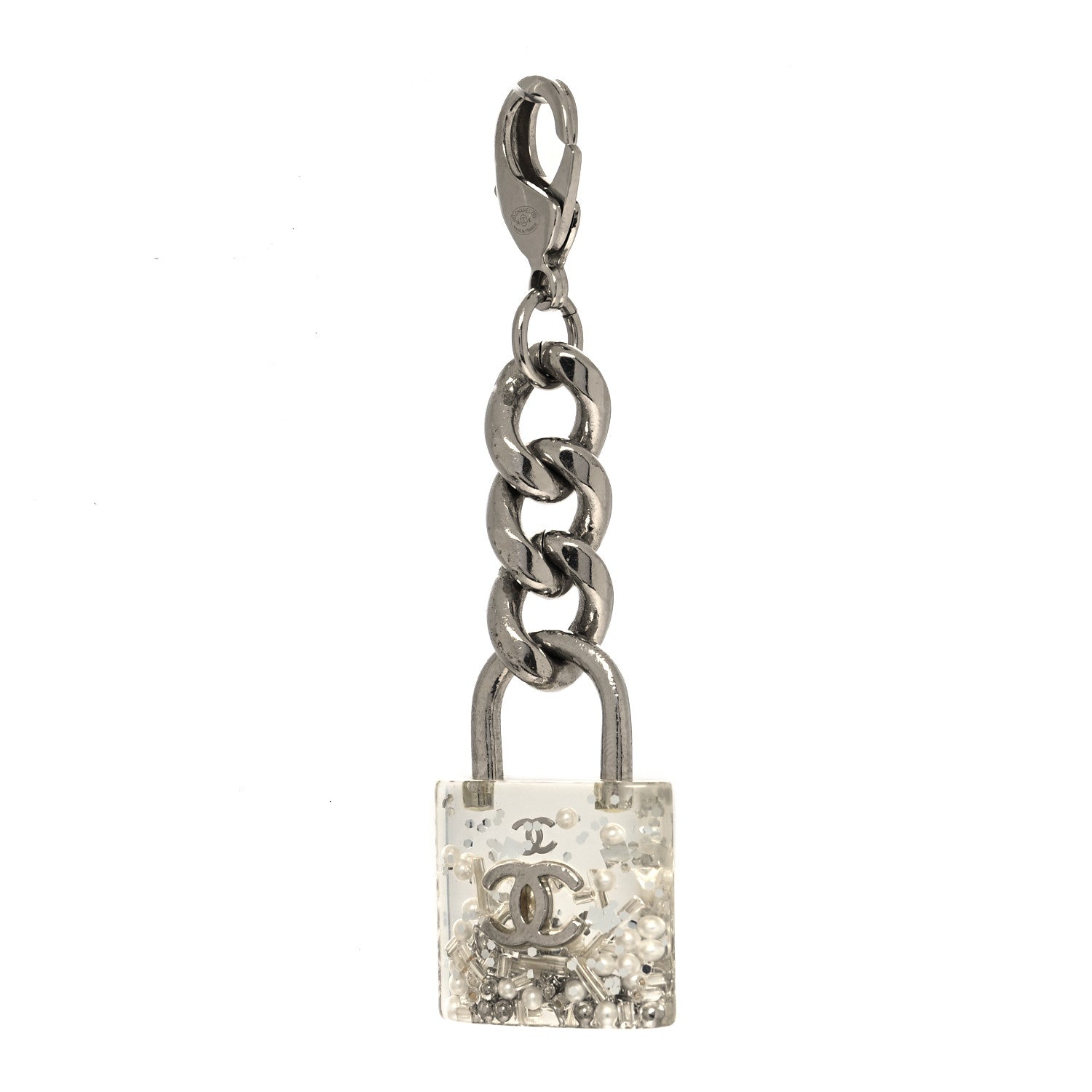Chanel Resin CC Padlock Bag Charm Silver Transparent 1 of 3