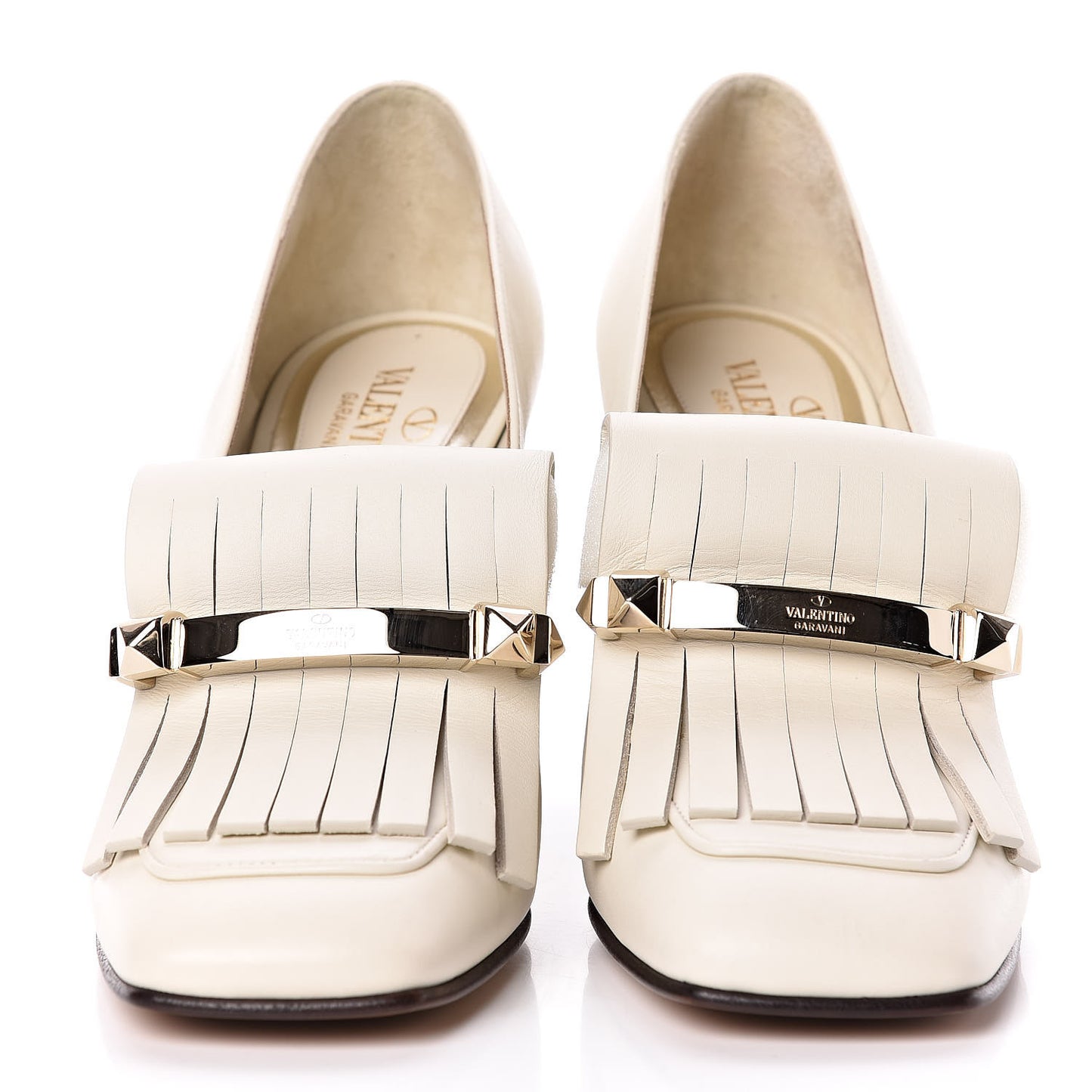 Calfskin Rockstud Uptown Fringe Loafer 90 Pumps 38 Light Ivory