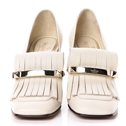 Valentino Garavani Calfskin Rockstud Uptown Fringe Loafer 90 Pumps 38 Light Ivory 2 of 7