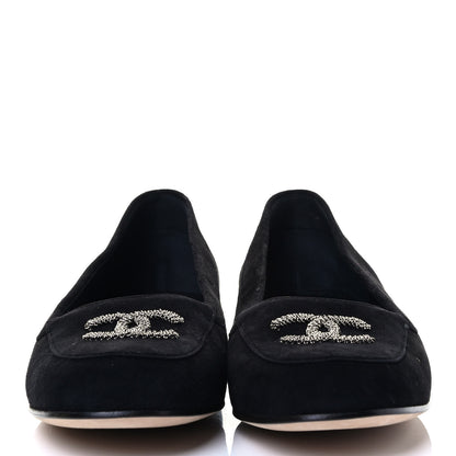 Chanel Kid Suede CC Flats 38.5 Black 2 of 7