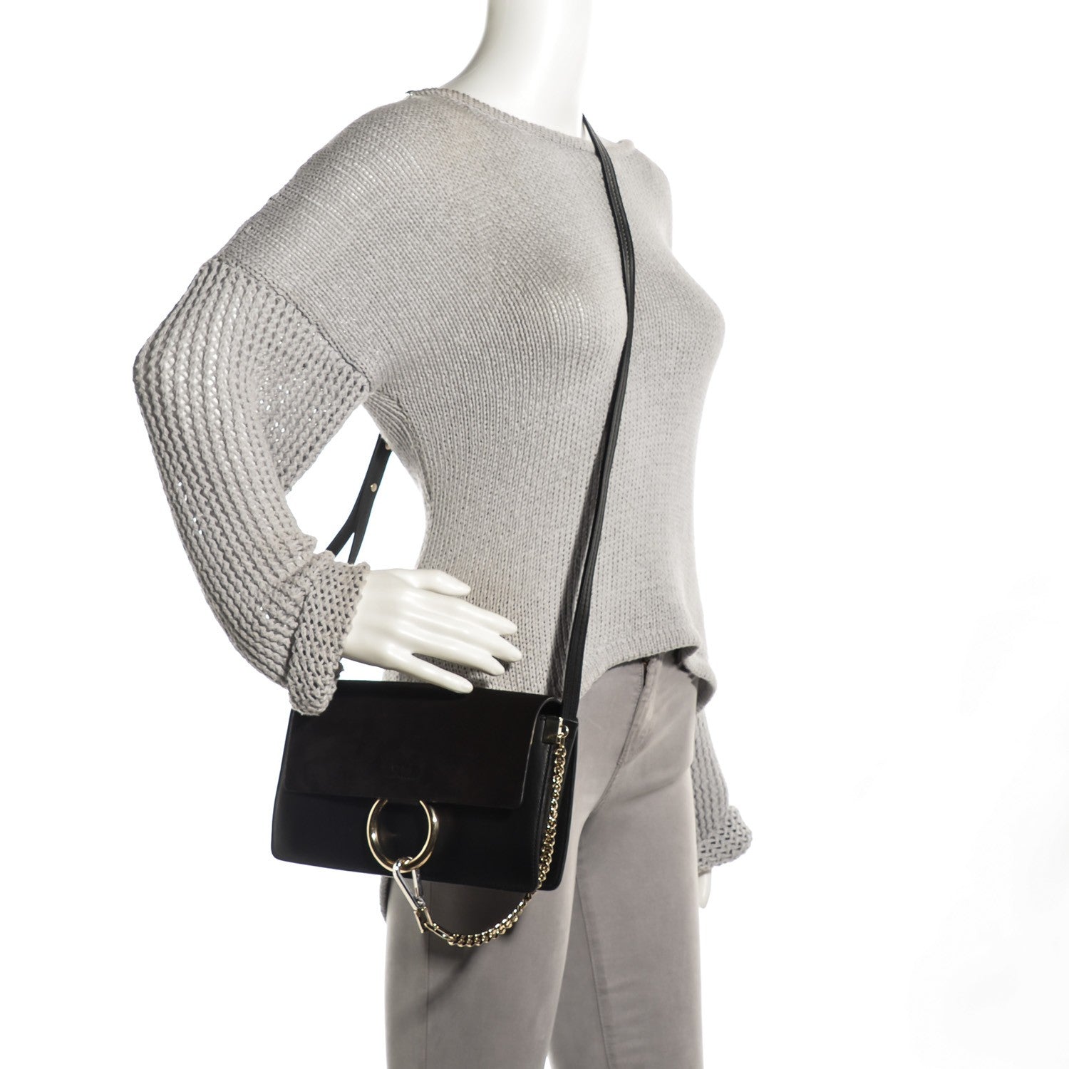 Chloe Suede Calfskin Small Faye Shoulder Bag Black 2 of 9