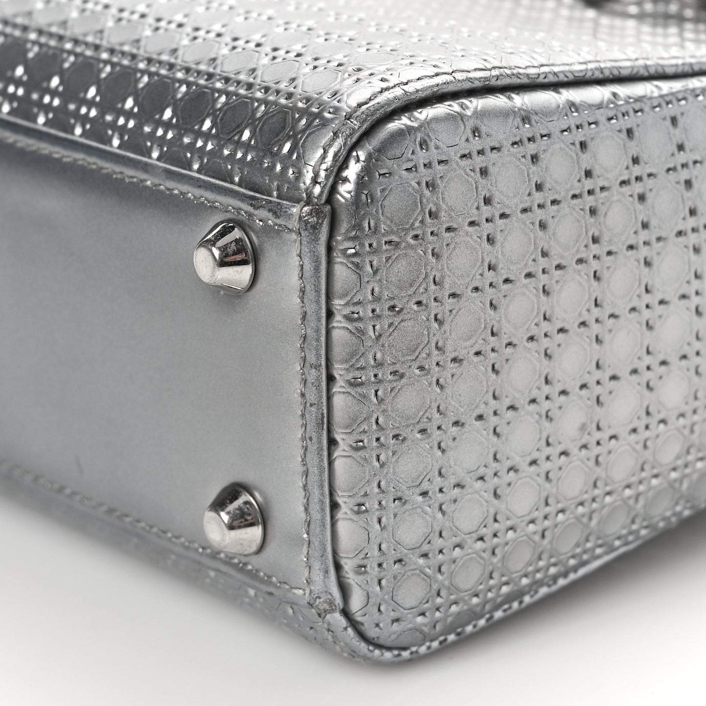 Metallic Patent Micro-Cannage Mini Lady Dior Silver