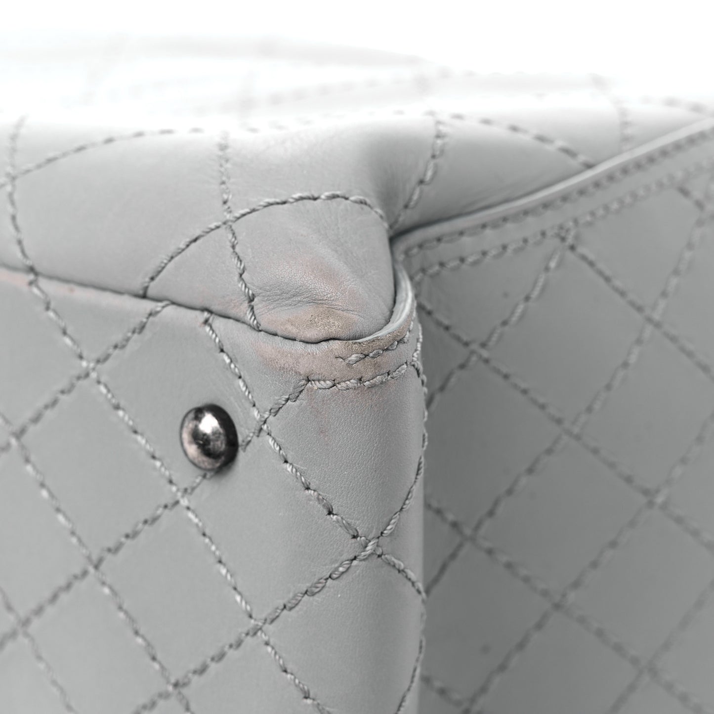Grained Calfskin Small CC Pocket Tote Grey